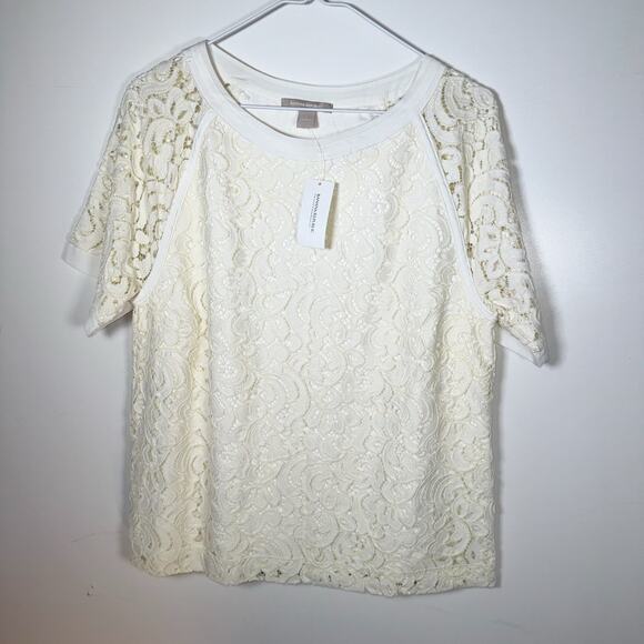 Banana Republic Lace Raglan Top Women’s L White Short Sleeve Blouse NWT - Picture 4 of 13